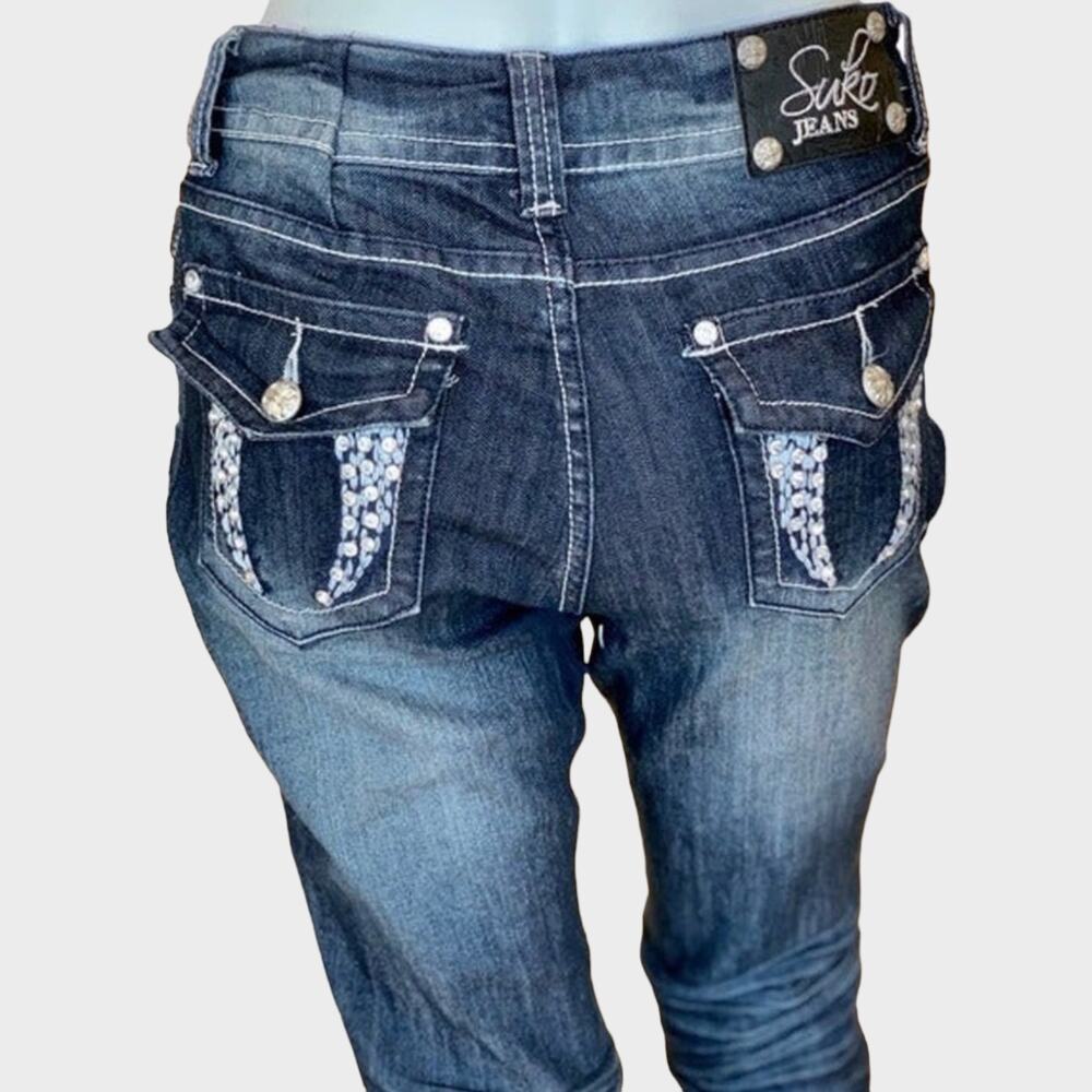 Suko Mid Rise Boot Cut Studded Jeans With Fading Size 8